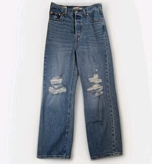 Levi's Ribcage Straight Ankle Jeans Womens 25 Distressed Button Fly